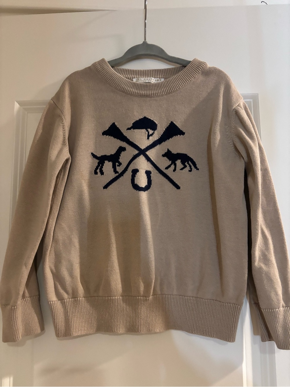 The Beaufort Bonnet Company Beige Sweater with Navy Crest Motif